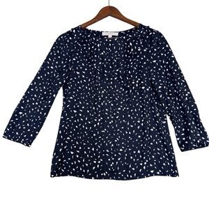 Ann Taylor LOFT Dark Blue Ruffled Blouse Extra Small